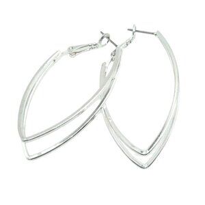 Silver-Tone Double Marquise Hoop Earrings With Leverback Closure